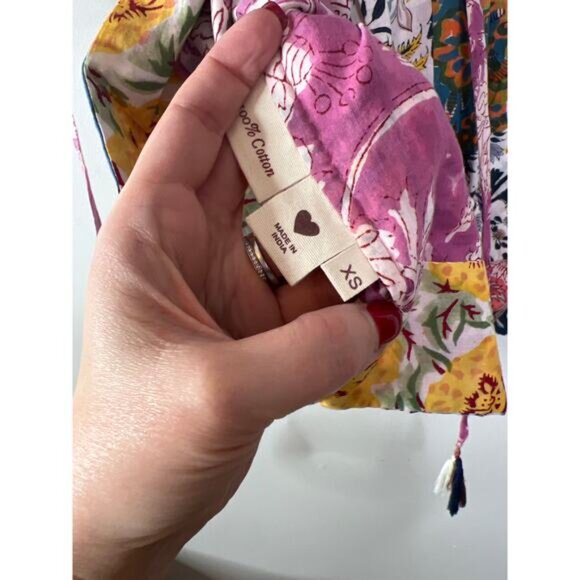 NEW Alix Of Bohemia Mila Patchwork Round Neck Tie Mini Dress Multi Color Size XS - Picture 7 of 8